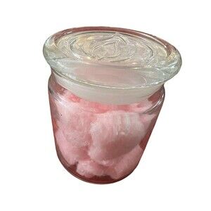 Vintage Glass Apothecary Jar 5.5"X4.5" Storage Tea Bathroom W/ Pink Cottonballs